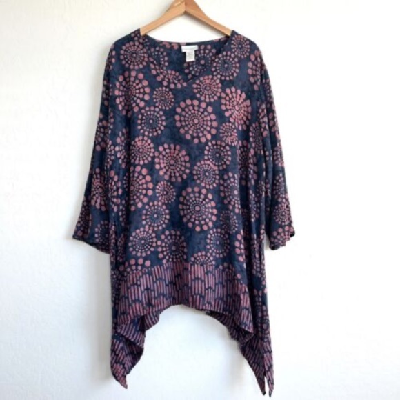 Soft Surroundings navy pink tunic style 56678 women’s one size Batik Circles - Picture 1 of 9
